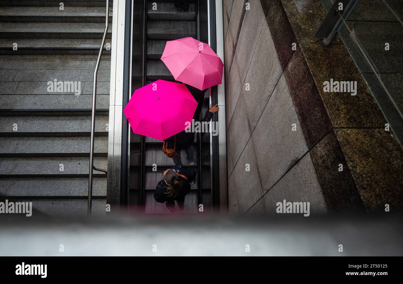 Stuttgart, Germany. 02nd Nov, 2023. People ride their umbrellas up an ...