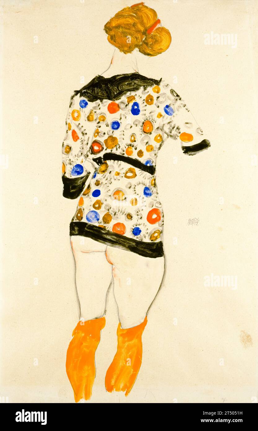 Egon Schiele, Standing Woman in a Patterned Blouse, drawing in gouache and pencil, 1912 Stock Photo