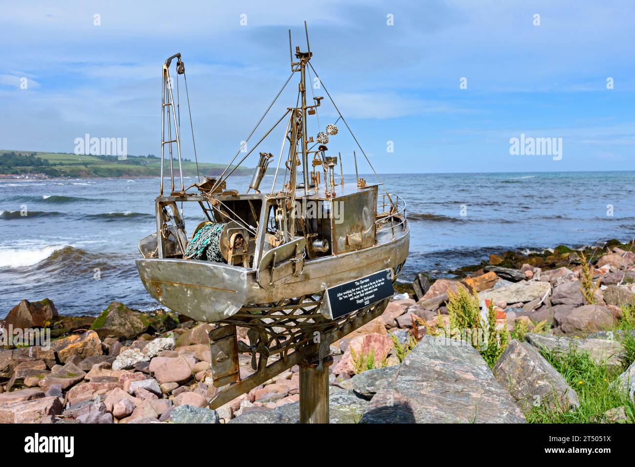 The Harvester, a sculpture of a fishing boat, by Jim Malcolm, known as