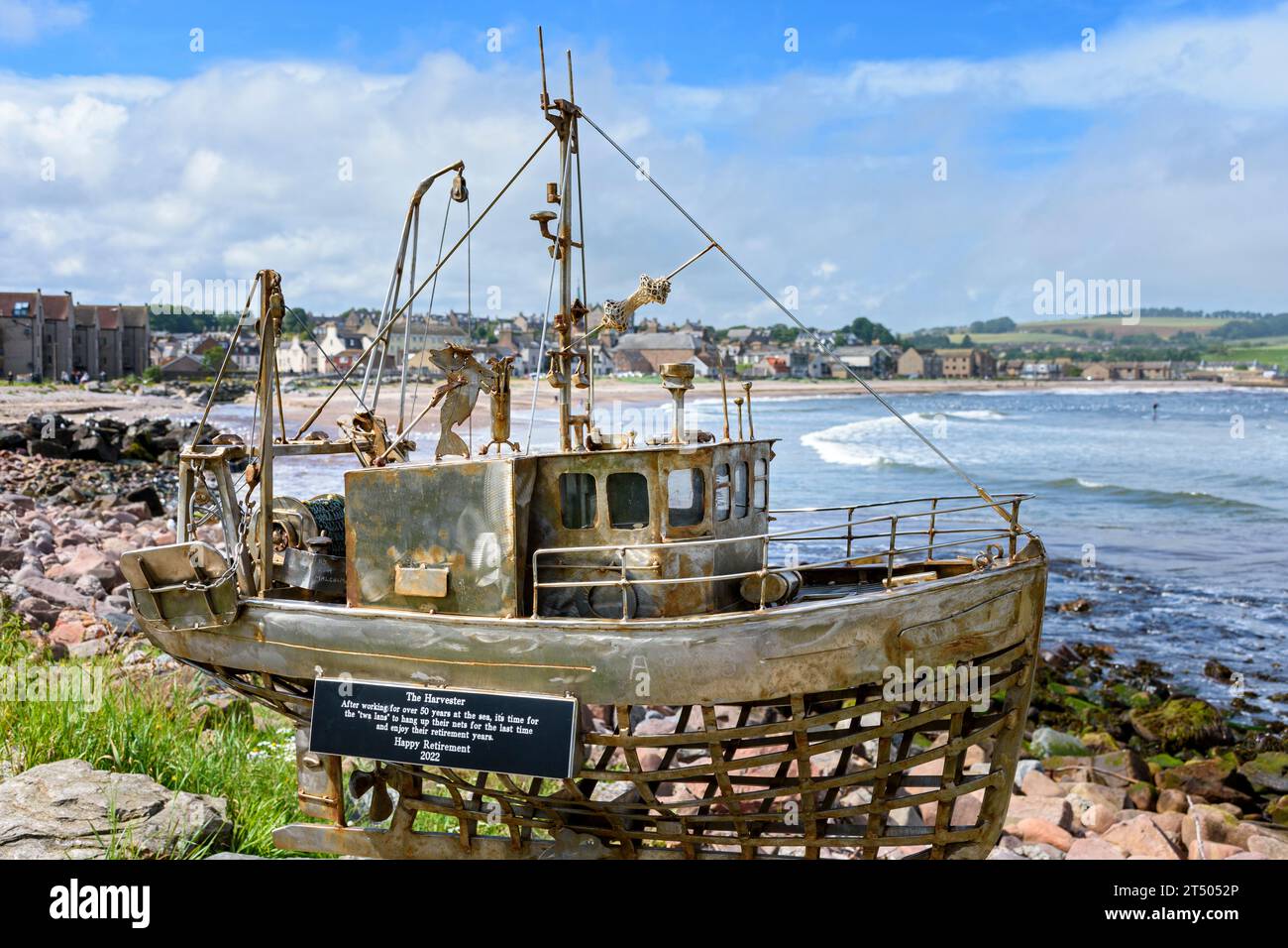 The Harvester, a sculpture of a fishing boat, by Jim Malcolm, known as