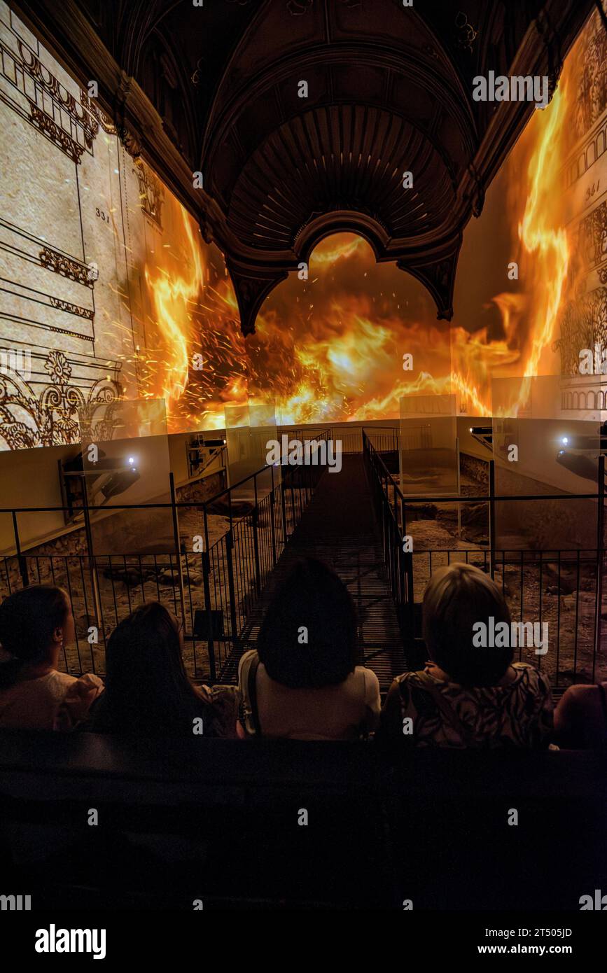 Video projection / mapping inside the Capella Fonda in the Vic Punt Zero space (Osona, Barcelona, Catalonia, Spain) Stock Photo