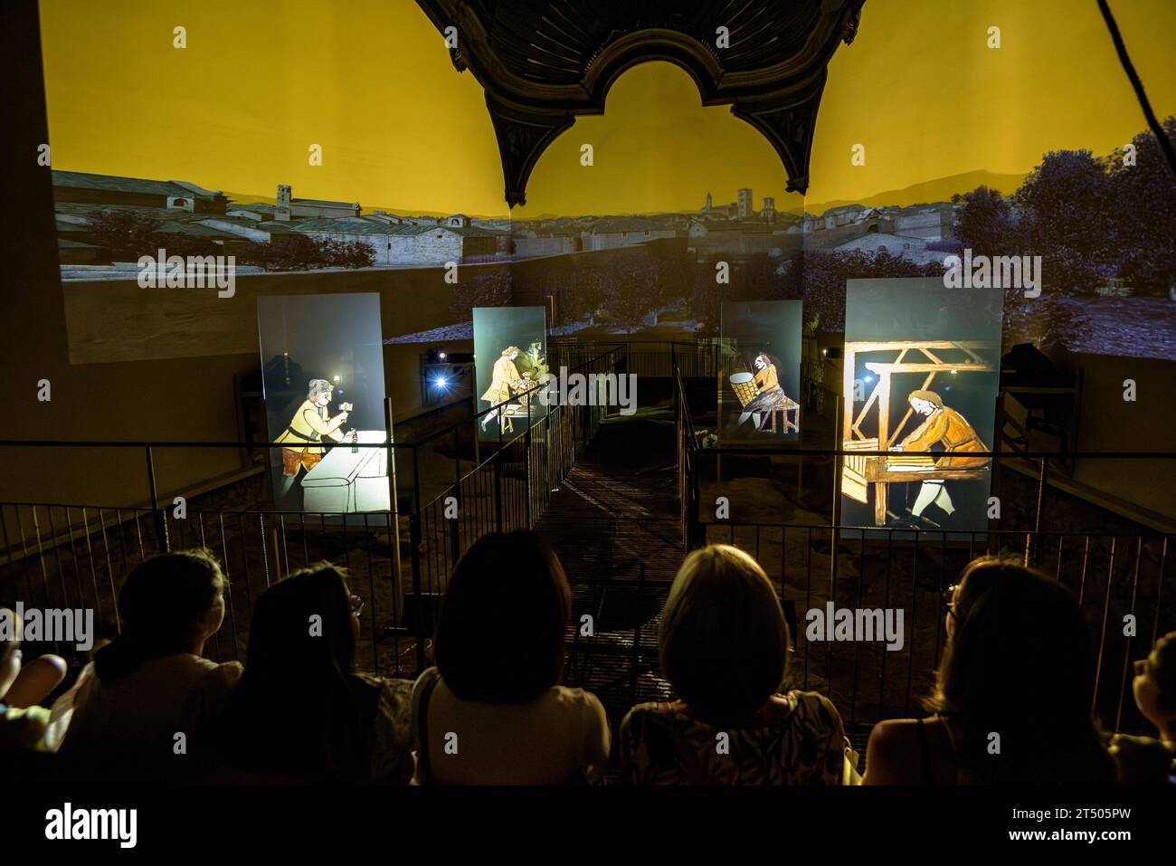 Video projection / mapping inside the Capella Fonda in the Vic Punt Zero space (Osona, Barcelona, Catalonia, Spain) Stock Photo