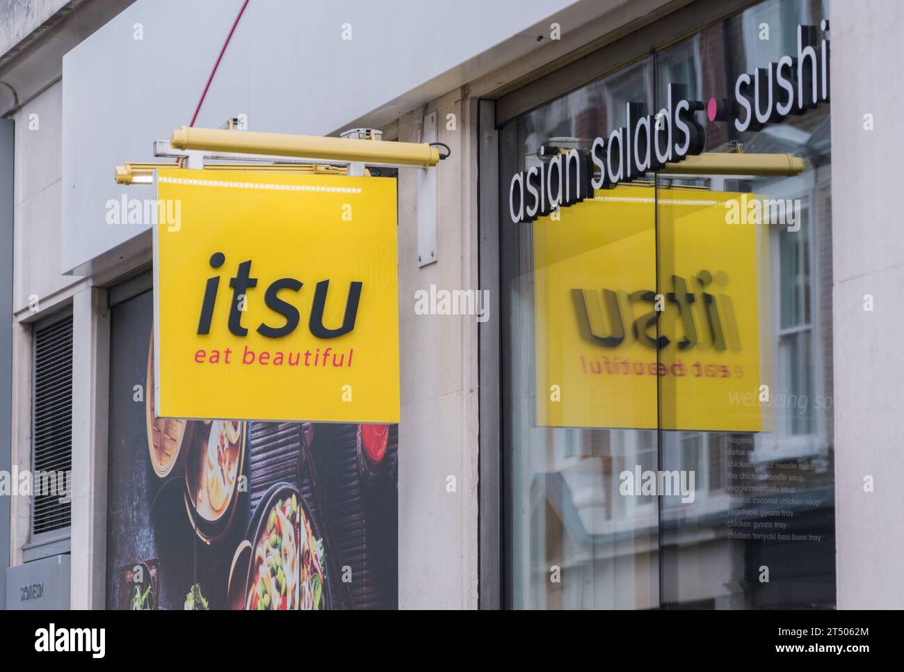 Itsu fast-food restaurant signage on Great Queen Street, Covent Garden, London, WC2, England, U.K. Stock Photo