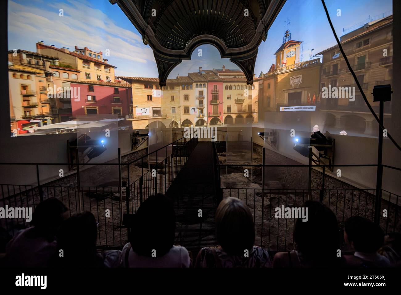 Video projection / mapping inside the Capella Fonda in the Vic Punt Zero space (Osona, Barcelona, Catalonia, Spain) Stock Photo