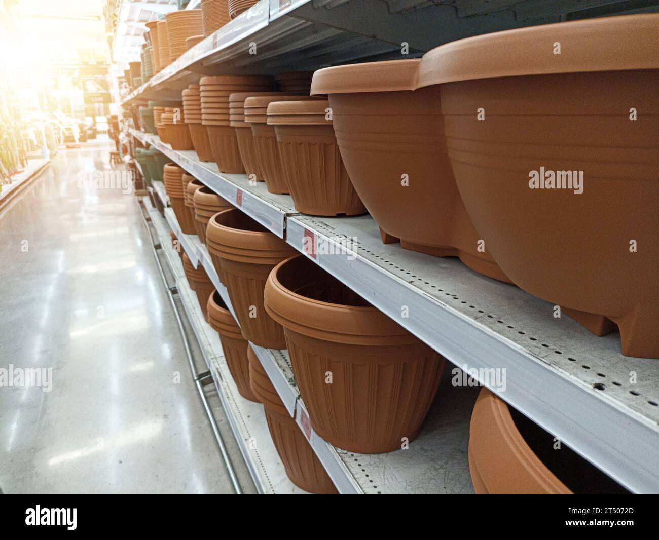 Shelves for selling products plant pot Stock Photo Alamy