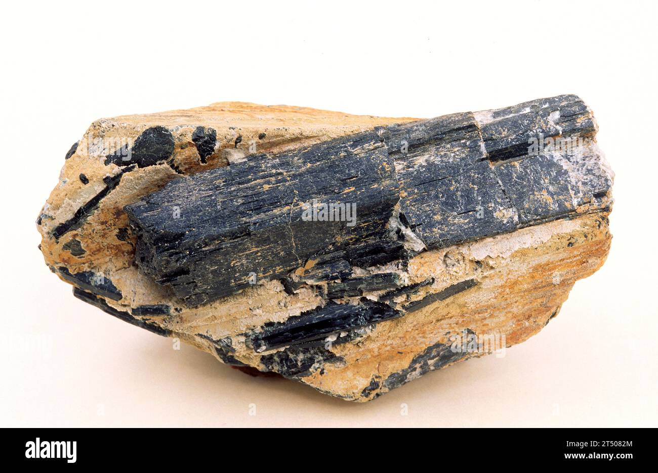 Hornblende is a group of silicates composed by iron, magnesium and others. Crystallized sample. Stock Photo