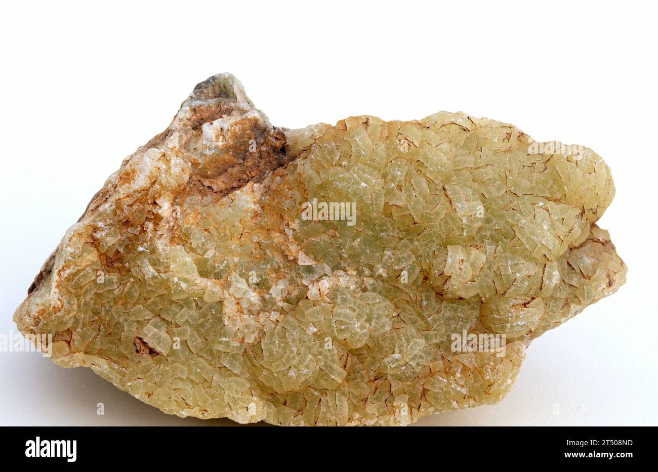 Prehnite is a calcium aluminium silicate mineral. Crystallized sample. Stock Photo