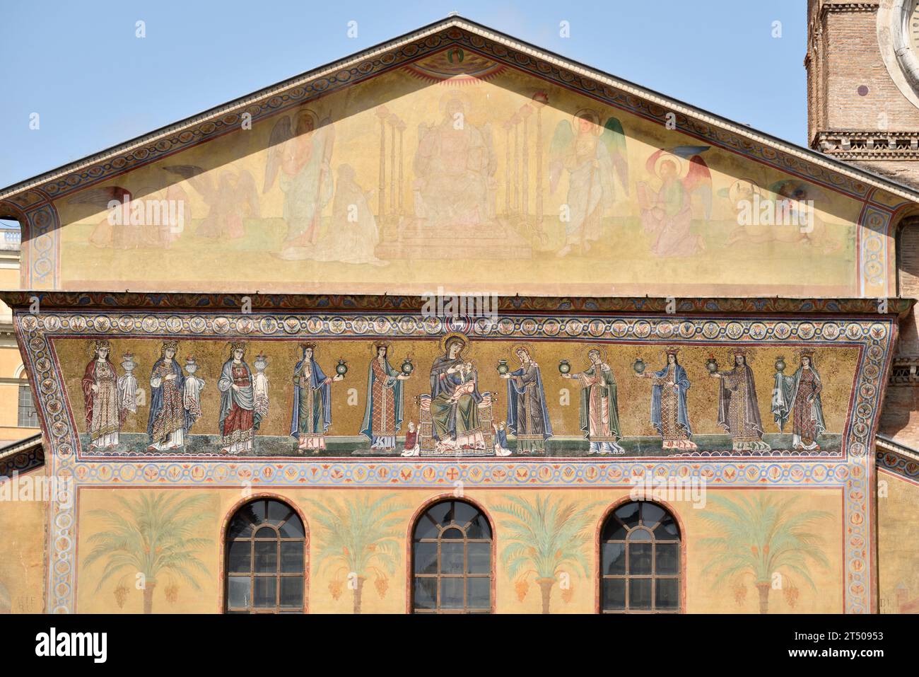 Medieval mosaic on the facade, Basilica di Santa Maria in Trastevere, Rome, Italy Stock Photo