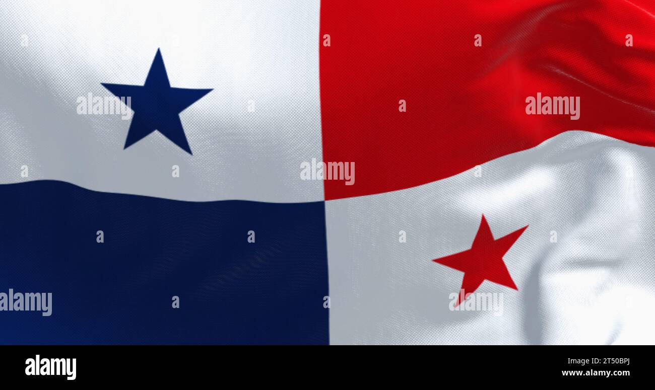 Close-up of Panama national flag waving in the wind. Central America country. 3d illustration render. Rippling fabric. Textured textile background Stock Photo