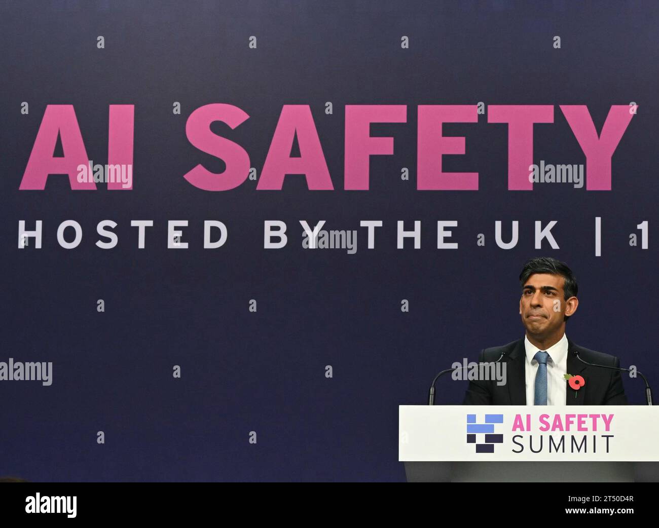 Prime Minister Rishi Sunak speaks during a closing press conference at the AI safety summit, the
