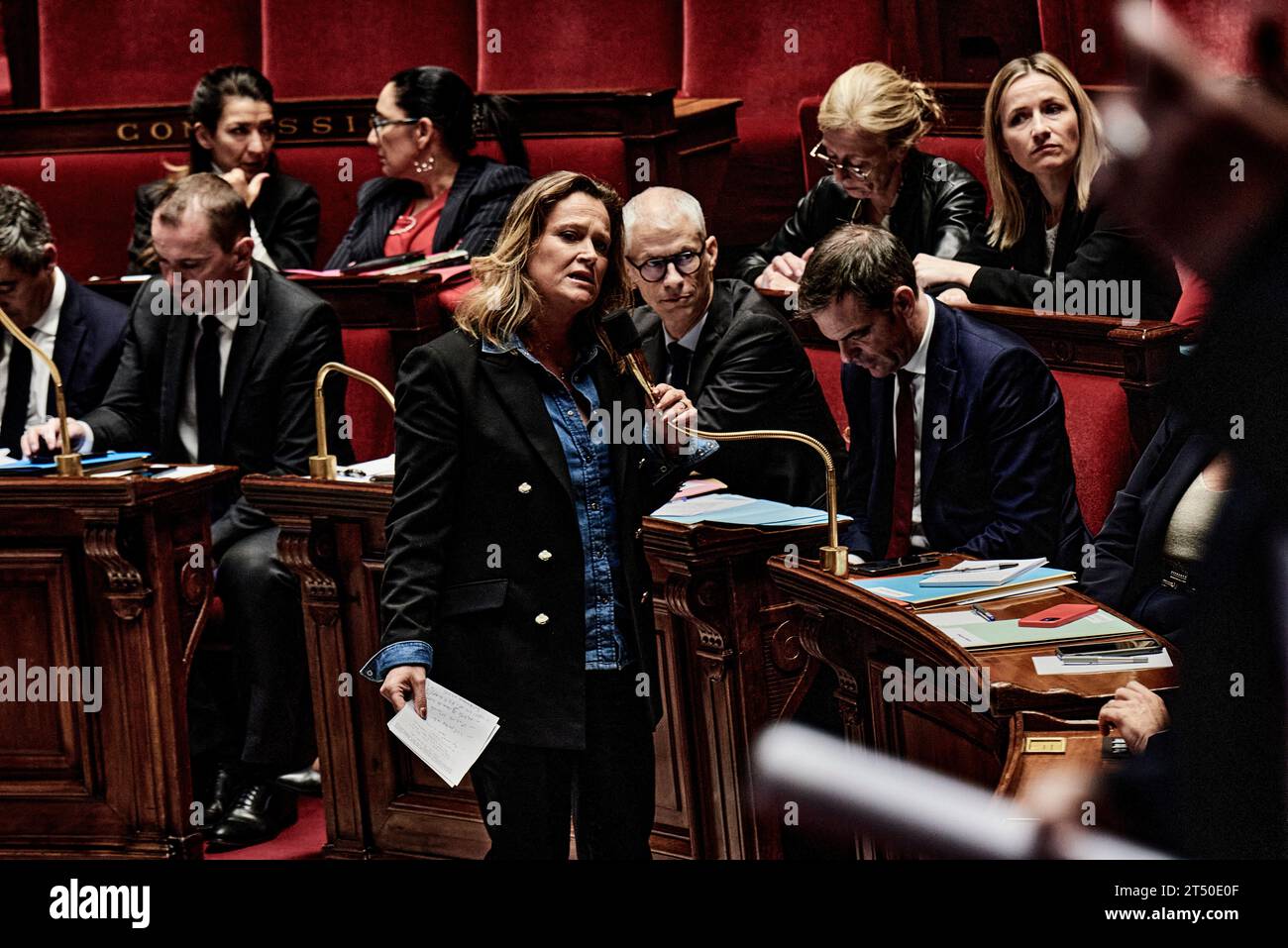 Paris, France. 31st Oct, 2023. Antonin Burat/Le Pictorium - Session of questions to the Government of October 31, 2023, at French National Assembly - 31/10/2023 - France/Paris - Minister Delegate for Small and Medium-Sized Enterprises, Trade, Small-Scale Industry and Tourism Olivia Gregoire answers MPs during the session of questions to the government of October 31, 2023, in the French National Assembly. Credit: LE PICTORIUM/Alamy Live News Stock Photo
