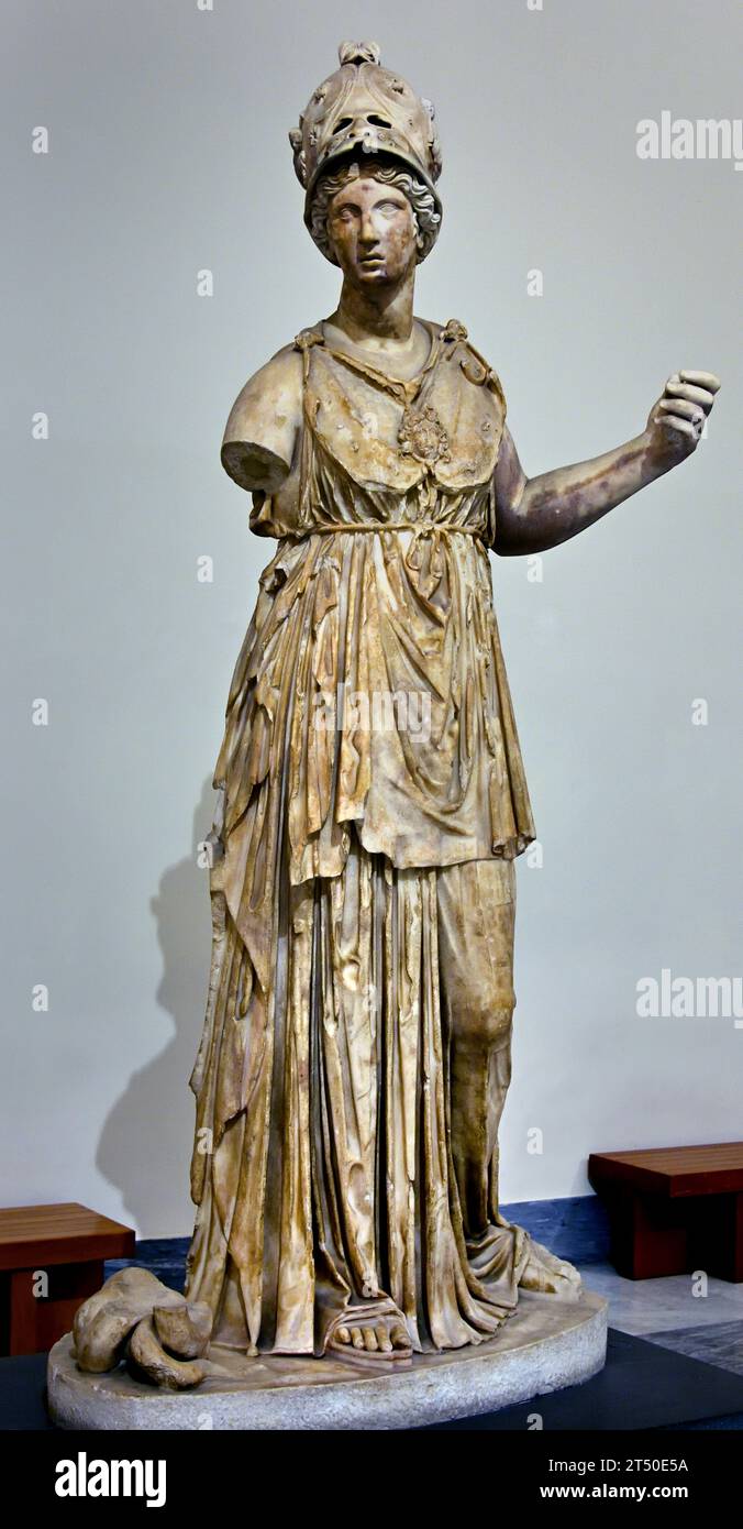 Minerva (Roman goddess identified with Athena).  2nd century AD, from a Greek original of Classic period. Rome, Roman,                                 National Archaeological Museum of Naples Italy. Stock Photo