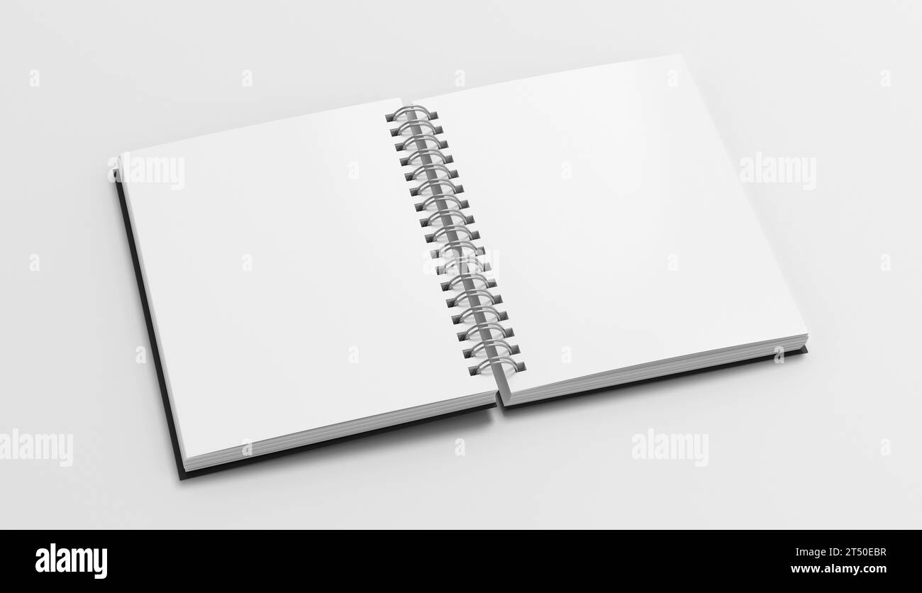 Notebook mockup. Blank notebook with black cover. Spiral notepad on