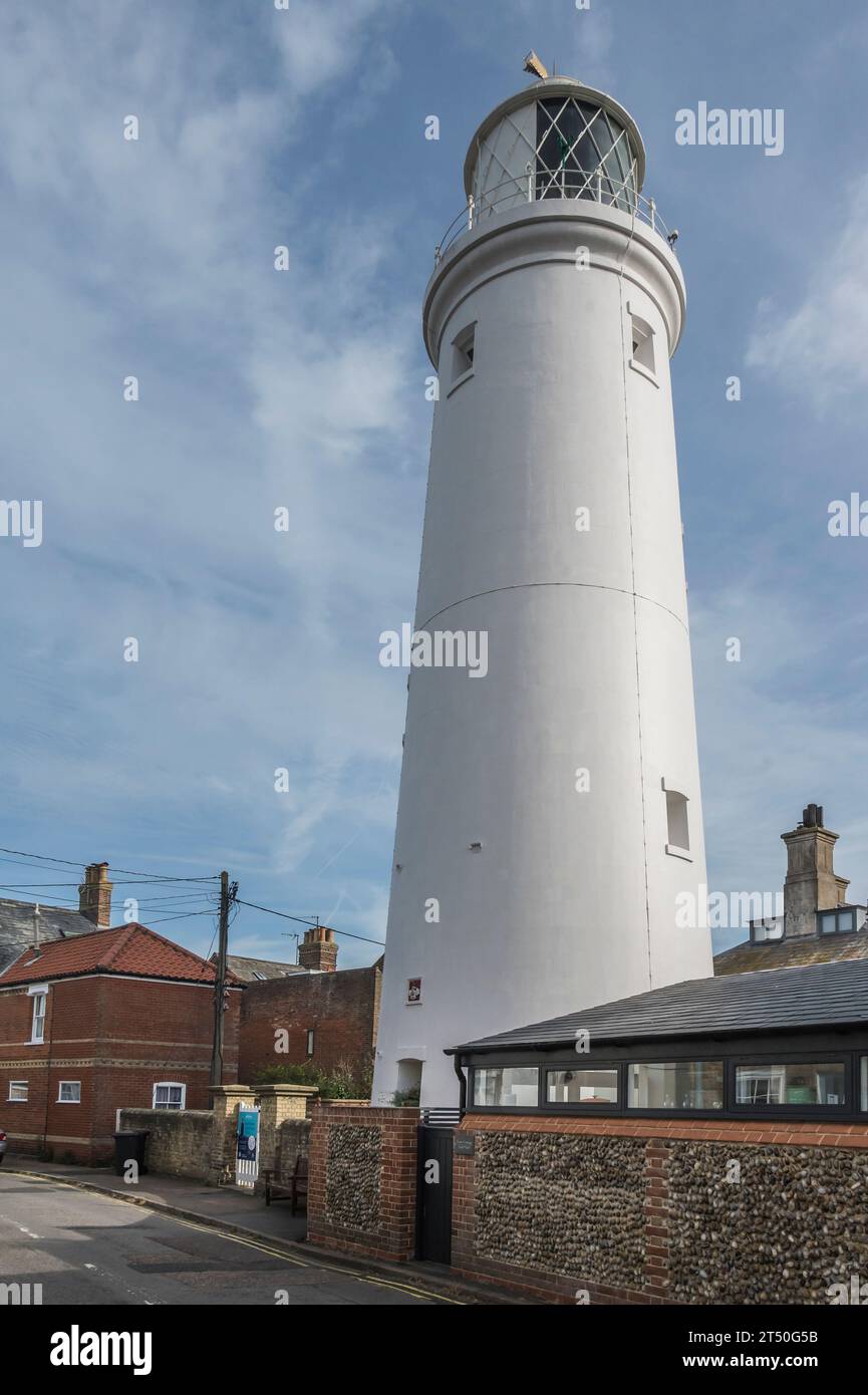 The image of Southwold lighthouse at the coastal resort town of Southwold or is it Southwold on Sea in the county of Suffolk Stock Photo