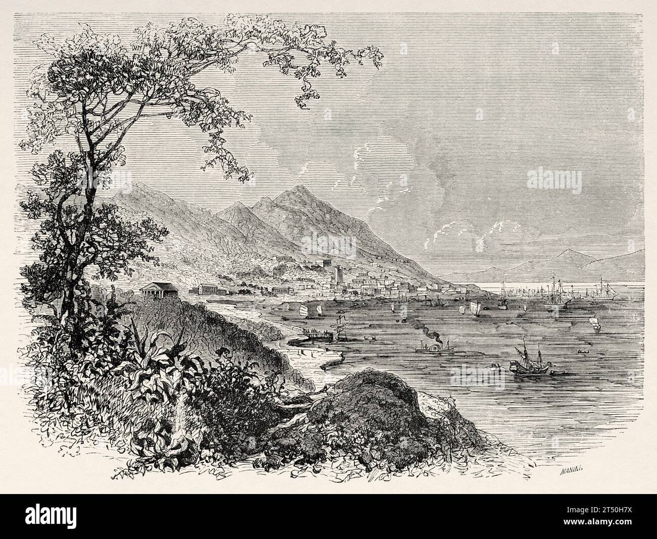 General View of the city of Victoria, Hong-Kong. China, Asia. Travels in China and Japan by the Marquis Alfred de Moges 1857 - 1858. Old 19th century illustration by Gustave Doré (1832 - 1883) from Le Tour du Monde 1860 Stock Photo