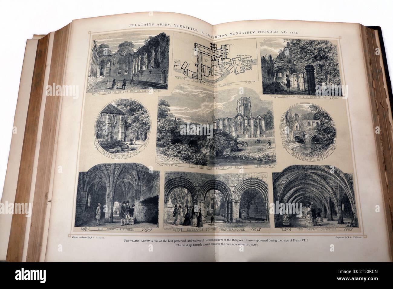 Illustrations of Fountains Abbey Yorkshire A Cistercian Monastery Founded in 1132 was one of the most extensive Religious Houses surpressed during the Stock Photo