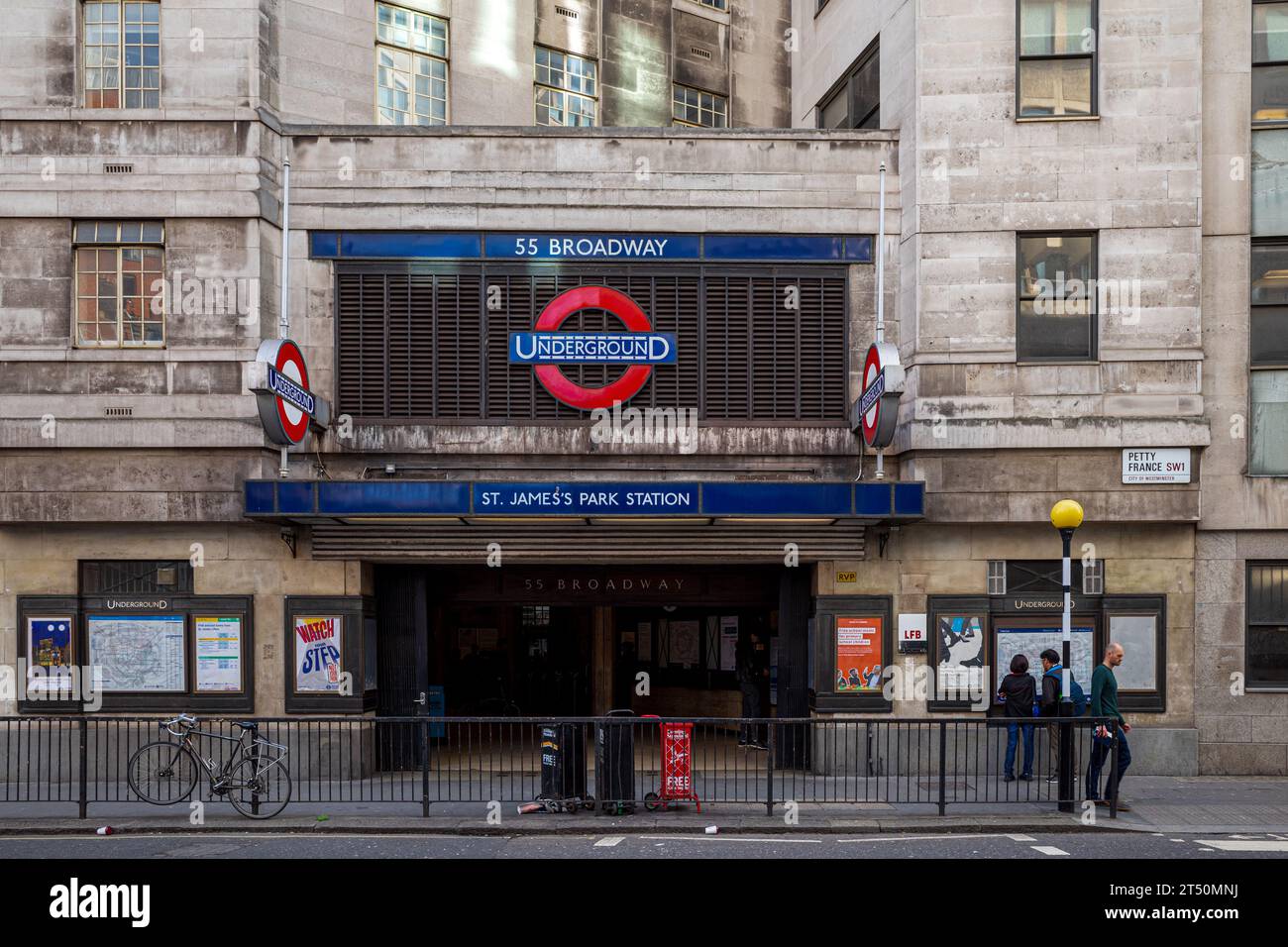 St. James's Park Underground Station at 55 Broadway Westminster London. Opened 24th December 1868. Stock Photo