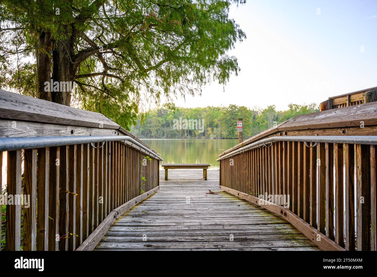 LAKE FAUSSE POINTE, LA, USA OCTOBER 26, 2023 Wooden ramp and dock