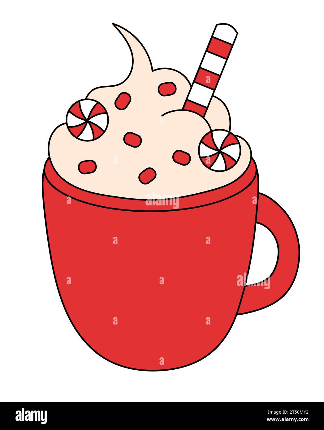 Christmas Red Cup with swirl candies, whipped cream and lollipops. Warm ...