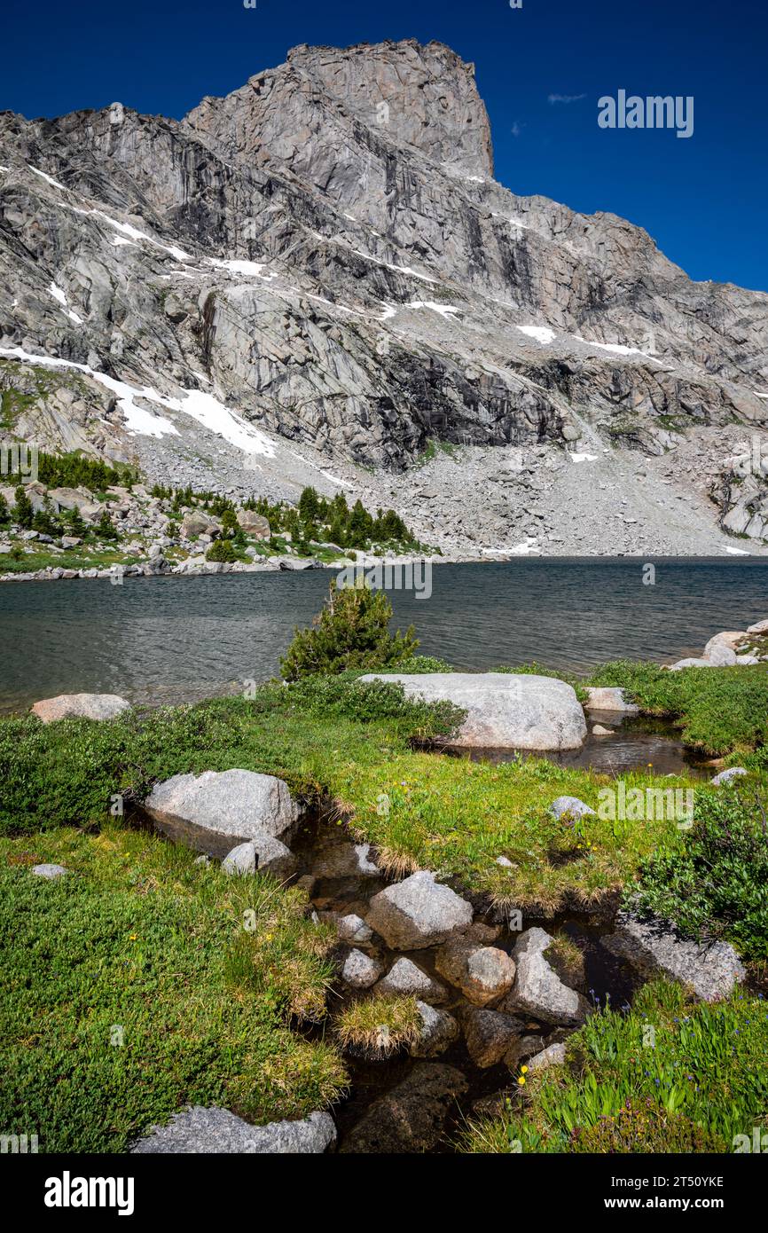 WY05572-00...WYOMING - Upper Bear Lake and Lizard Head Peak in the Popo Agie Wilderness of the Wind River Range. Stock Photo