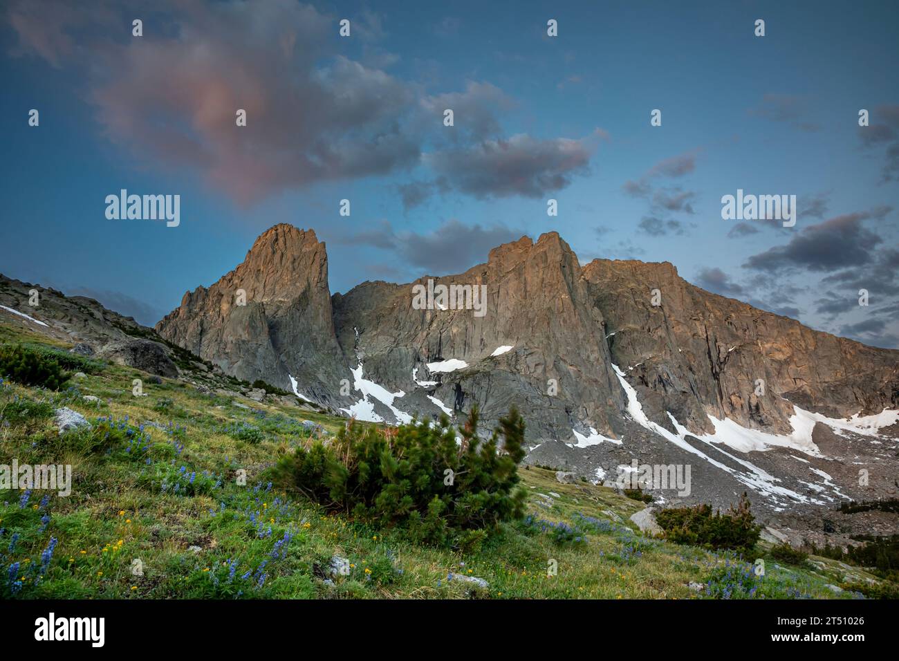 WY05579-00...WYOMING - North side of Jackass Pass at sunrise. in the Cirque of the Towers in the Popo Agie Wilderness area of the Wind River Range. Stock Photo