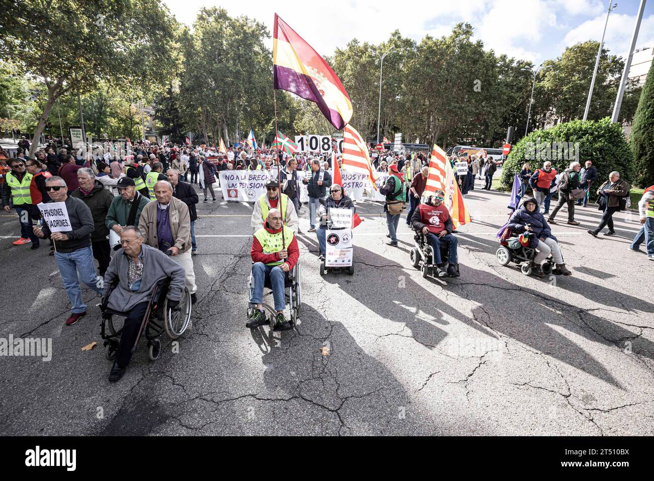 Demonstration Only Madrid, Spain. 28th Oct, 2023. Elderly people in wheel chairs are seen ...