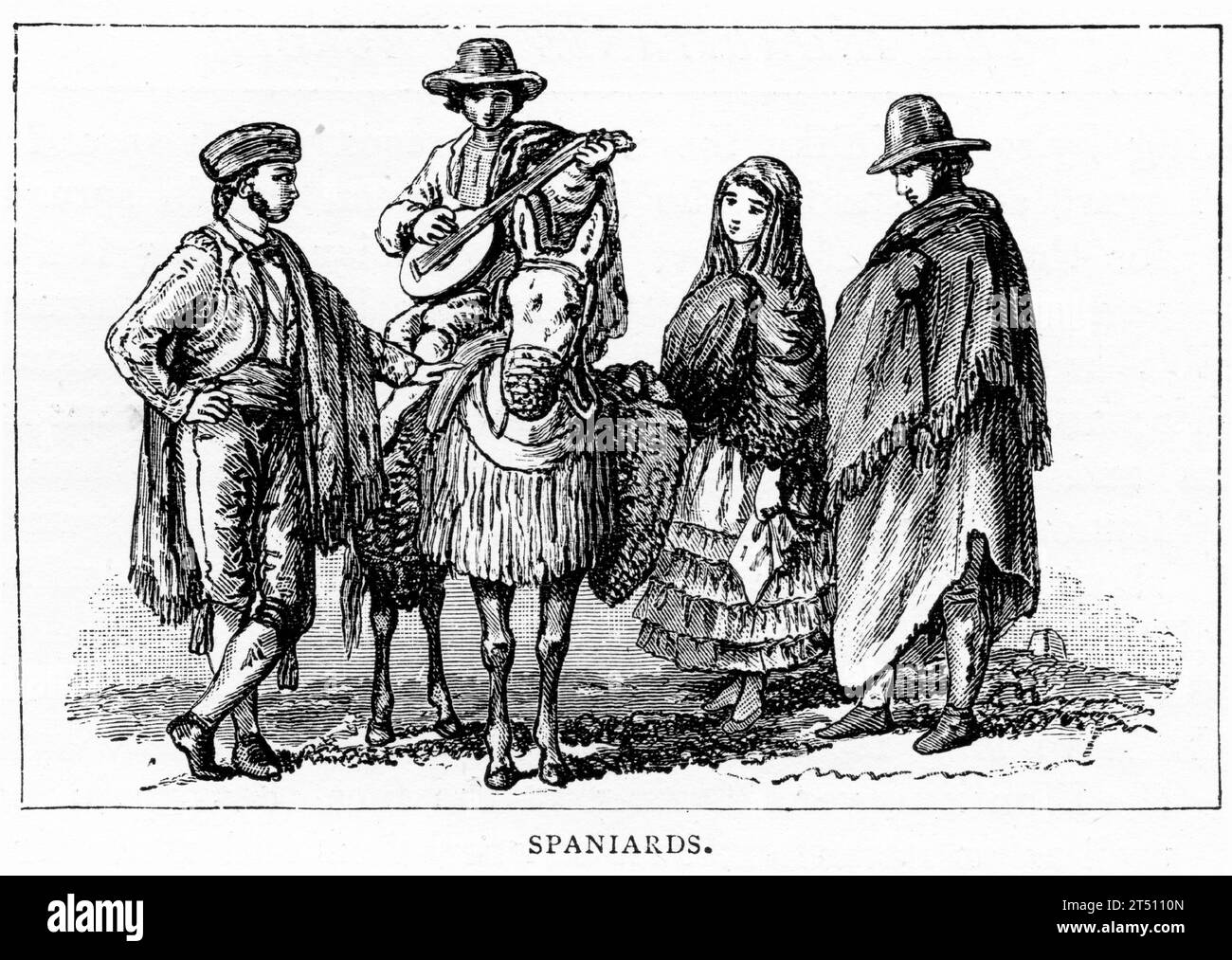Engraving of a group of Spanish peasants Stock Photo