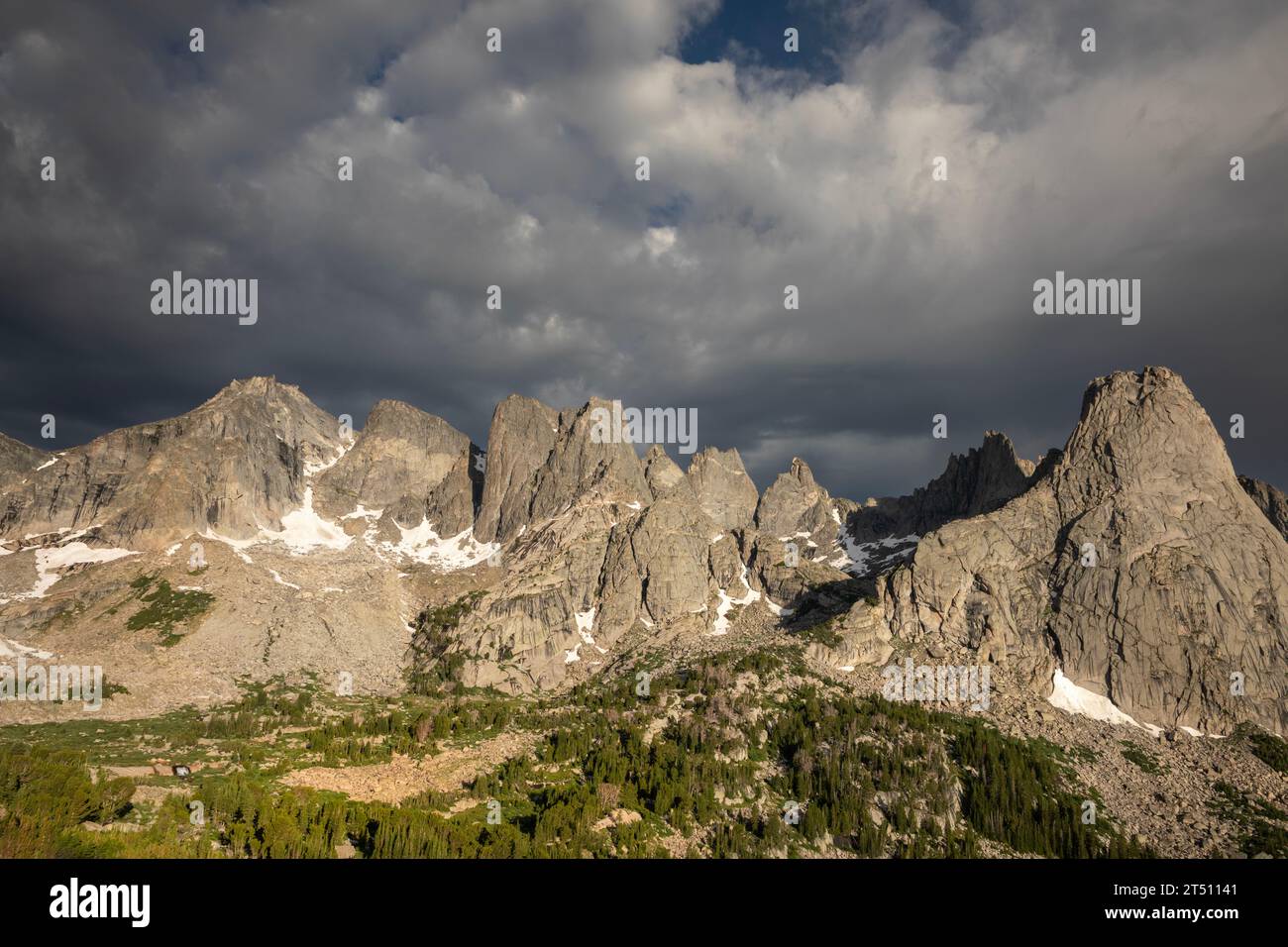 WY05589-00...WYOMING - Dark clouds gathering over the Cirque of the Towers in the Popo Agie Wilderness area. Stock Photo