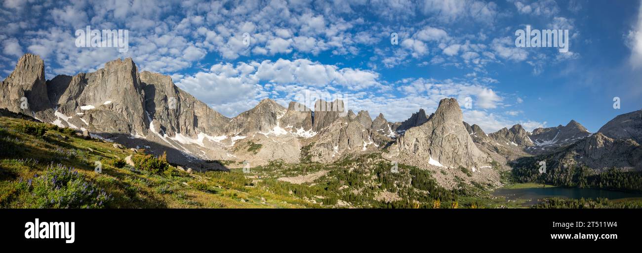 WY05596-00...WYOMING - Panoramic view of the Cirque of the Towers in the Popo Agie Wilderness section of the Wind River Range. Stock Photo