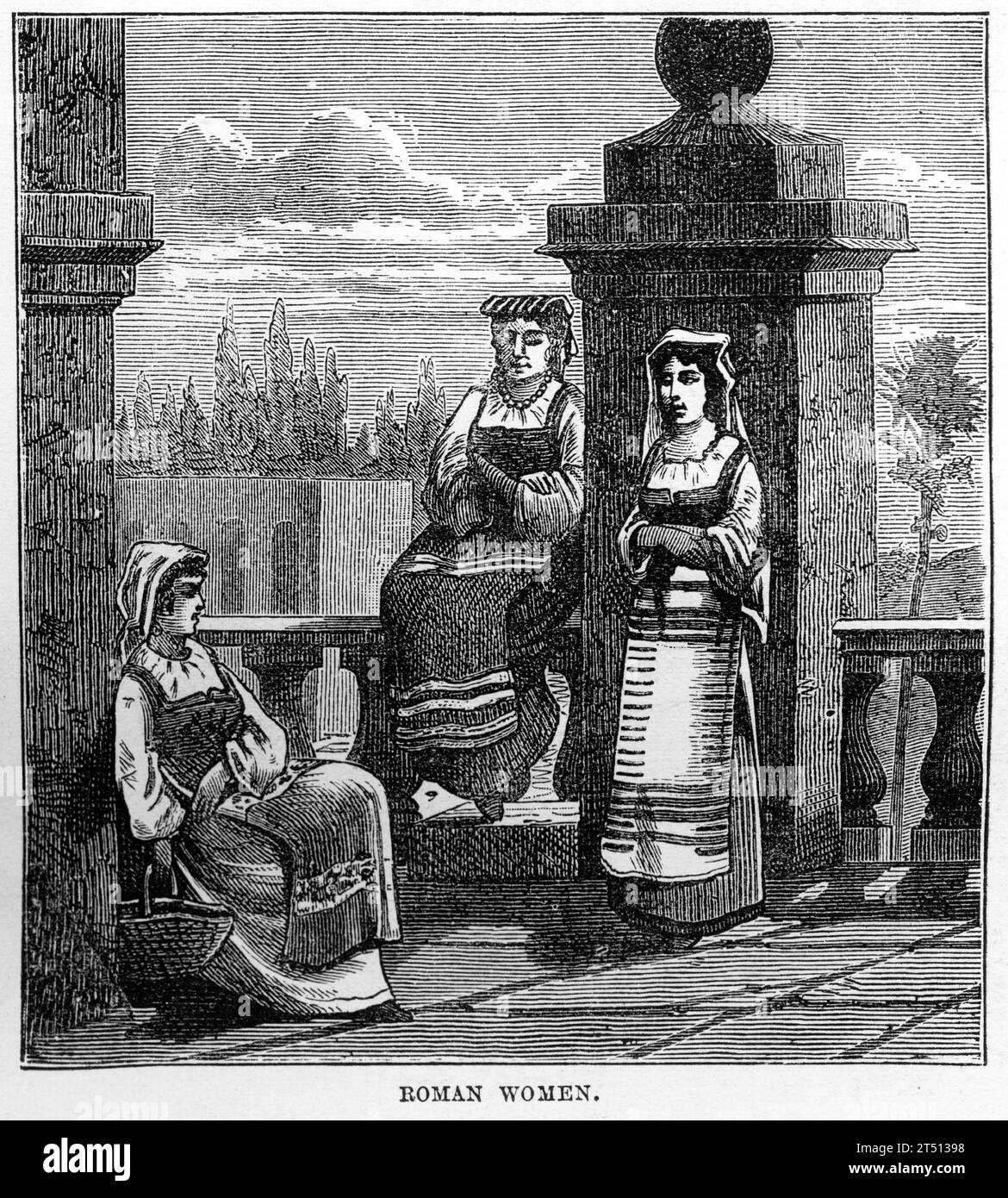 Engraving of a group of Roman women, published circa 1888 Stock Photo
