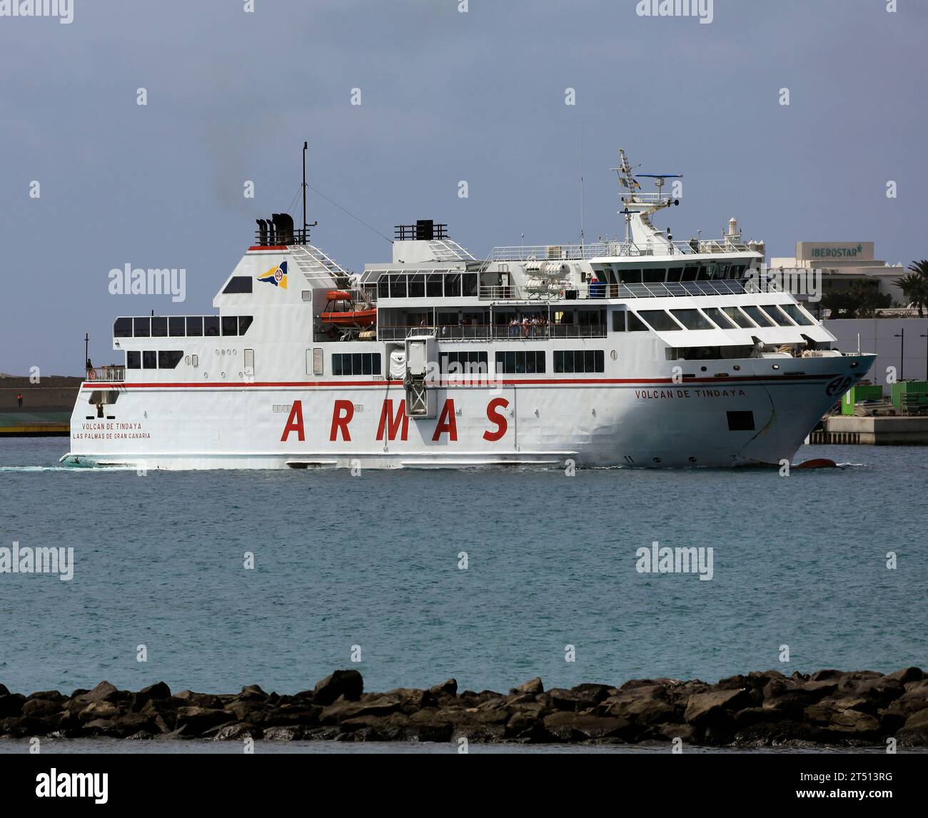 ARMAS passenger and car ferry, Volcan De Tindaya, at Playa Blanca ...