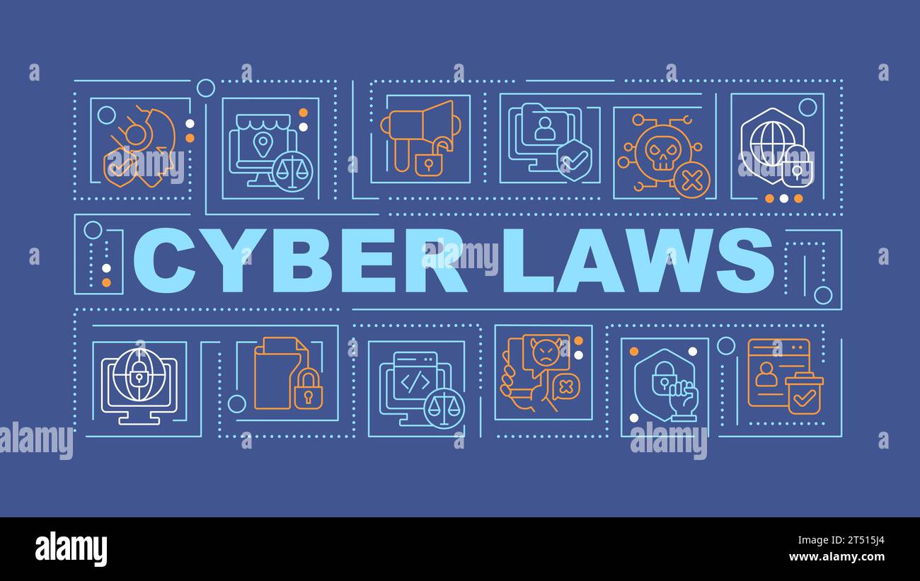 Cyber laws text with thin linear icons Stock Vector