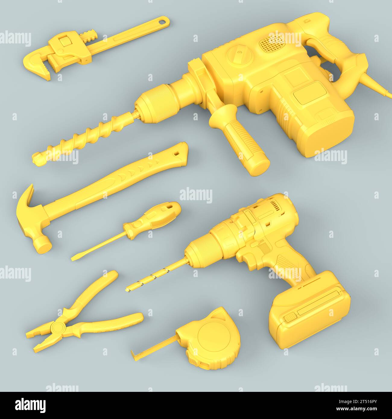 Top view of monochrome construction tools for repair and installation ...