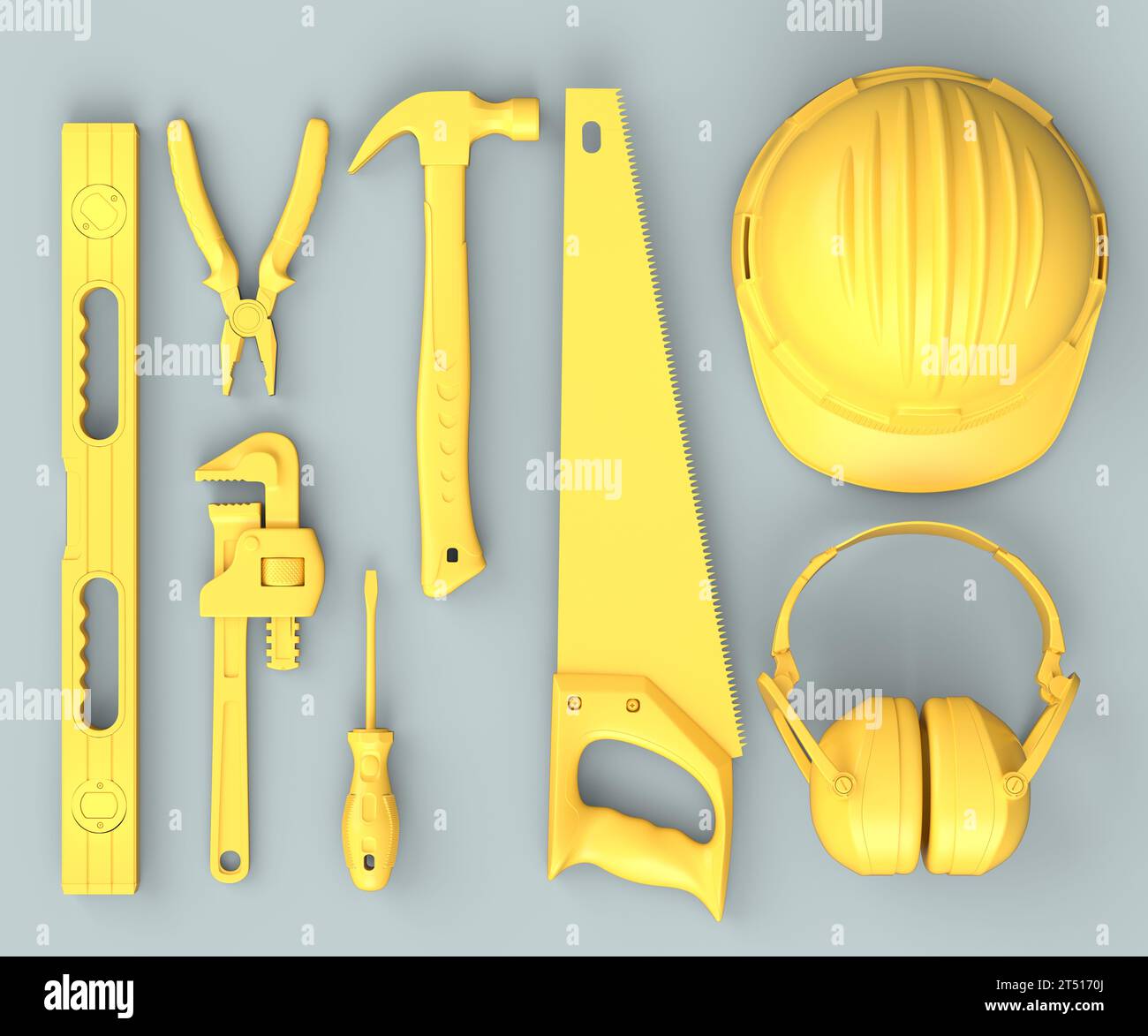 Top view of monochrome construction tools for repair and installation ...