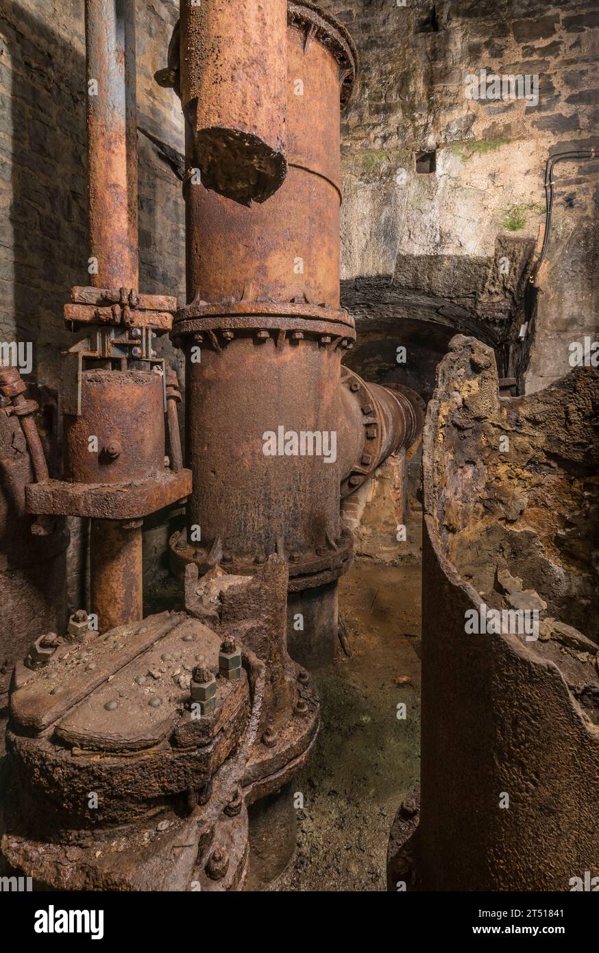 rusty pipes in a abandoned mining site Stock Photo