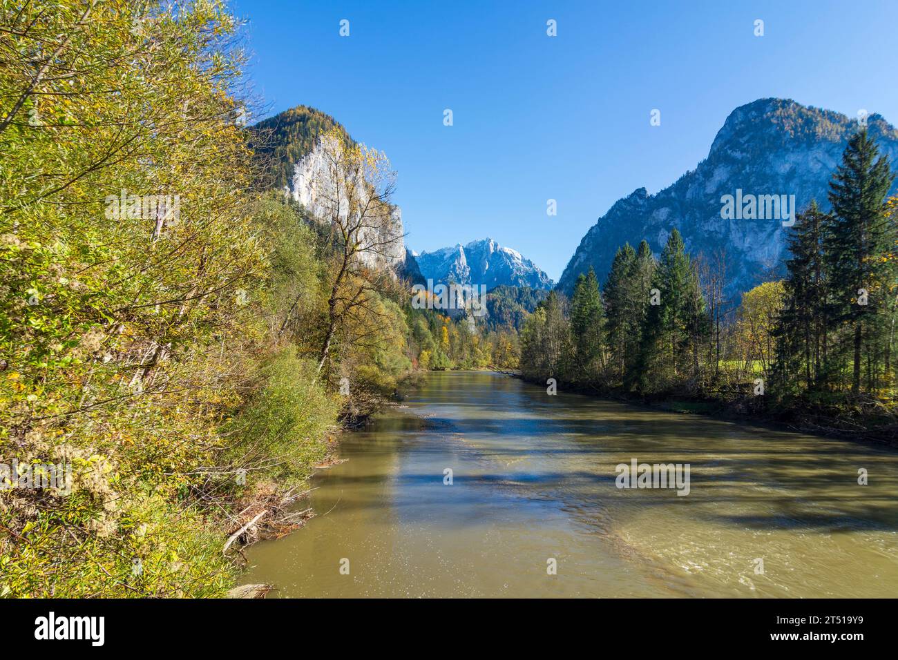 national park Gesäuse: river Enns, mountains at Gesäuseeingang in ...
