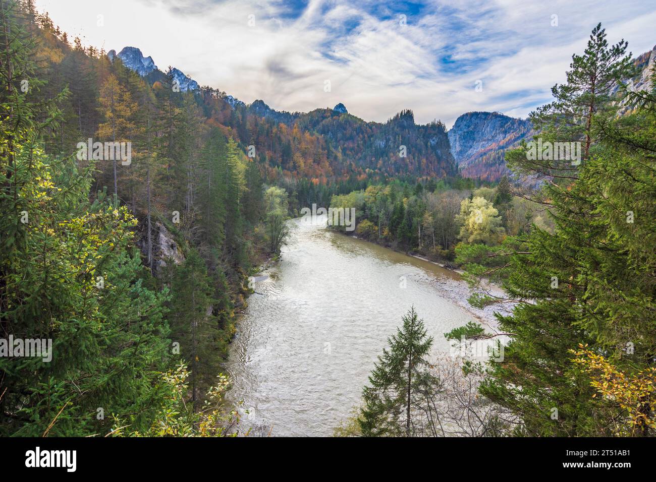 national park Gesäuse: river Enns, mountains, autumn colors in Gesäuse ...
