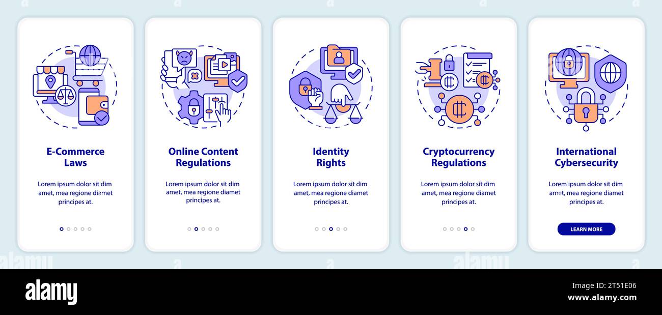 Walkthrough cyber law with multicolor icons Stock Vector