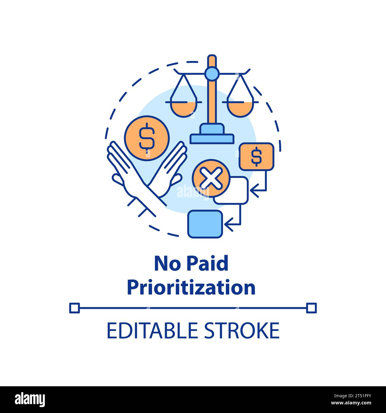 2D thin linear icon no paid prioritization concept Stock Vector
