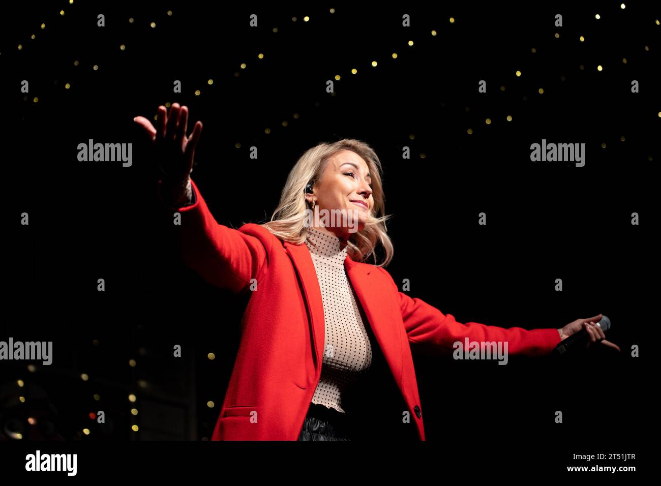 Essen, Germany. 2st November, 2023. Anna-Carina Woitschack performing at the Christmas market in Essen-Steele, Germany. Credit: Sarah Lobin/Alamy Live News. Stock Photo