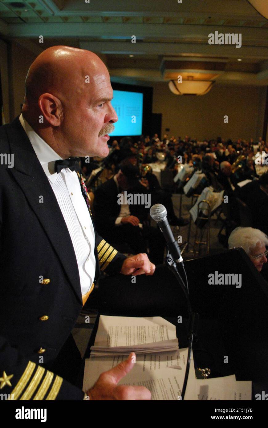 111112HP195-009 SANTA BARBARA, Calif. (Nov. 12, 2011) Retired Capt. Michael Argos, a former Navy SEAL, speaks at the 16th Annual Military Ball to recognize the loss of the more than 30 American lives in an August 6th crash of a Chinook helicopter. The Pierre Claeyssens Veterans' Museum and the Santa Barbara Navy League hosted the ball, which honored veterans and active service members for their many sacrifices. Navy Stock Photo