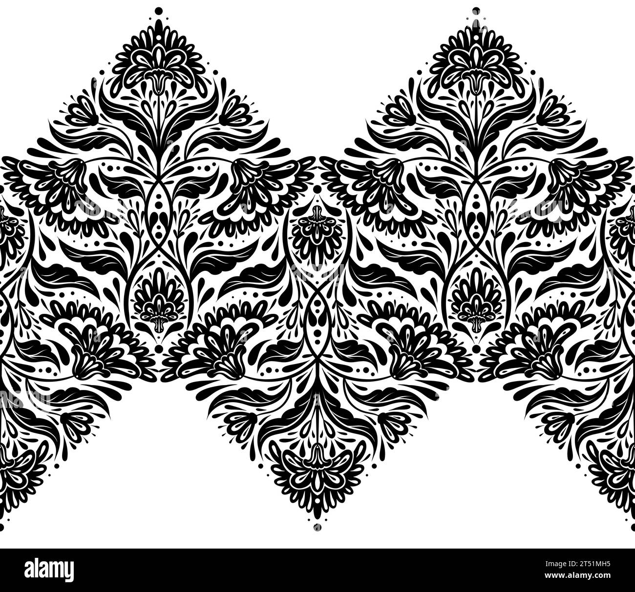 Vector decorative seamless border with black silhouette floral