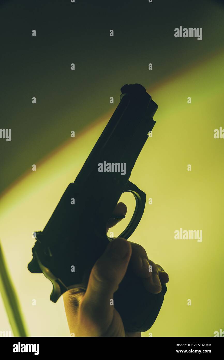 Pistol gun artistic photograph book cover design. Stock Photo