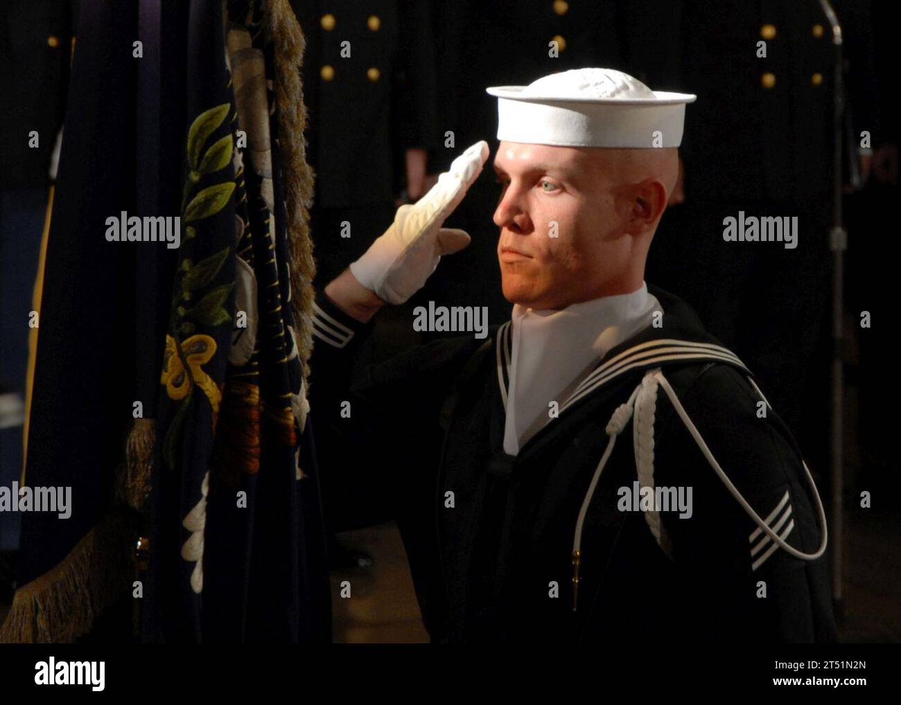 0612300773H-019  Washington, D.C. (Dec. 30, 2006) - A member of the Joint Services Honor Guard salutes during the funeral for former President Gerald R. Ford. The 38th president, who served from 1974 to 1977, died at his California home December 26th at age 93. Ford's remains are in Washington, D.C., for a state funeral in the Capitol Rotunda and a funeral service at the Washington National Cathedral. A private interment service is scheduled for Jan. 3, 2007, at the Gerald R. Ford Presidential Museum in Grand Rapids, Mich. U.S. Navy Stock Photo