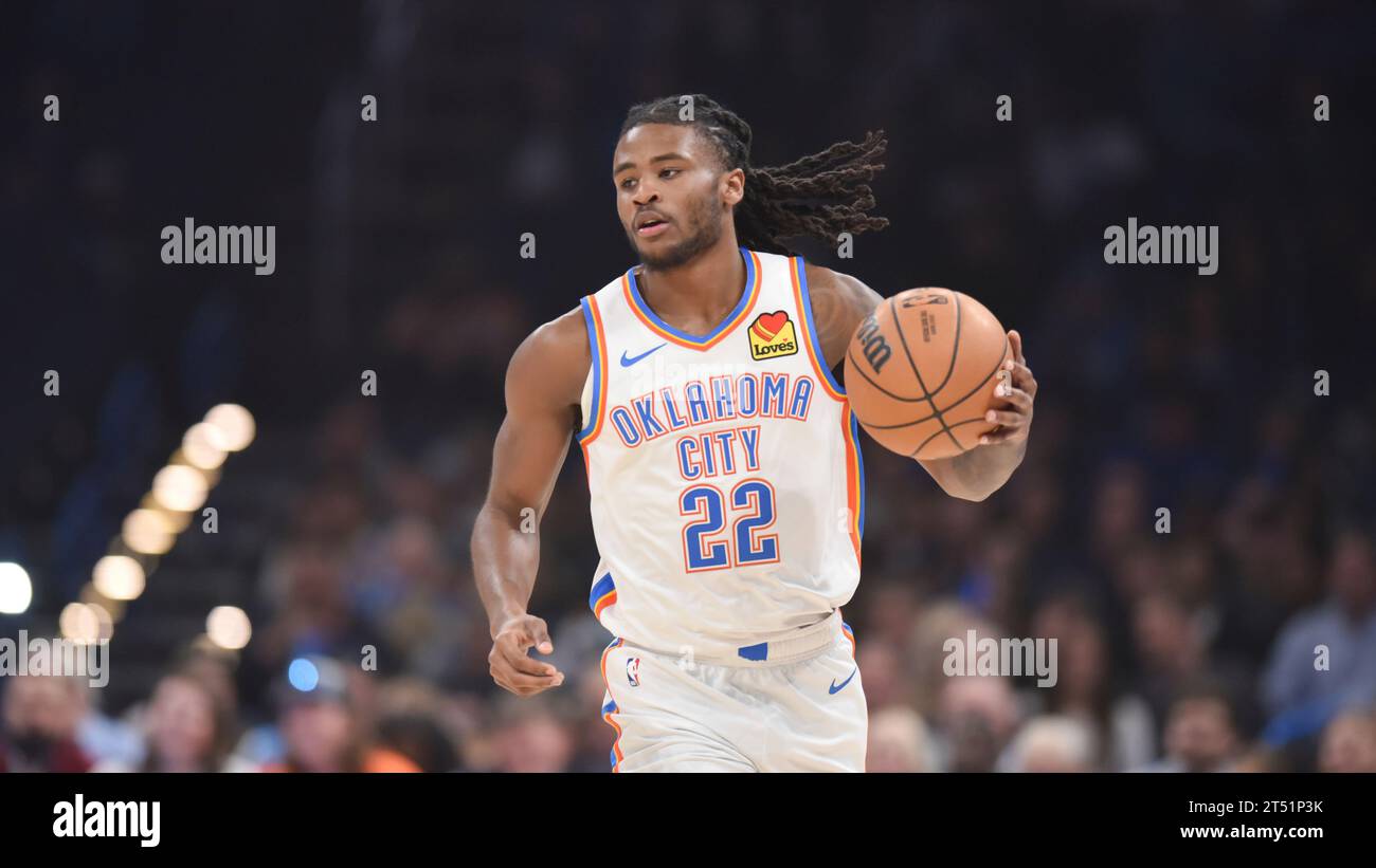 Oklahoma City Thunder guard Cason Wallace pushes down the court in the ...