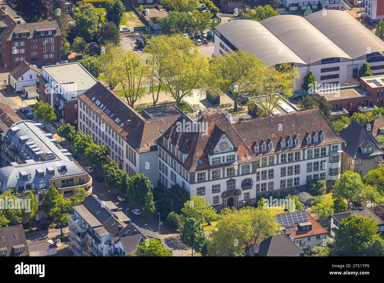 Aerial view, August Everding Cultural Center, Living Library, Old Town, Bottrop, Ruhr Area, North Rhine-Westphalia, Germany, Library, DE, Europe, Cult Stock Photo