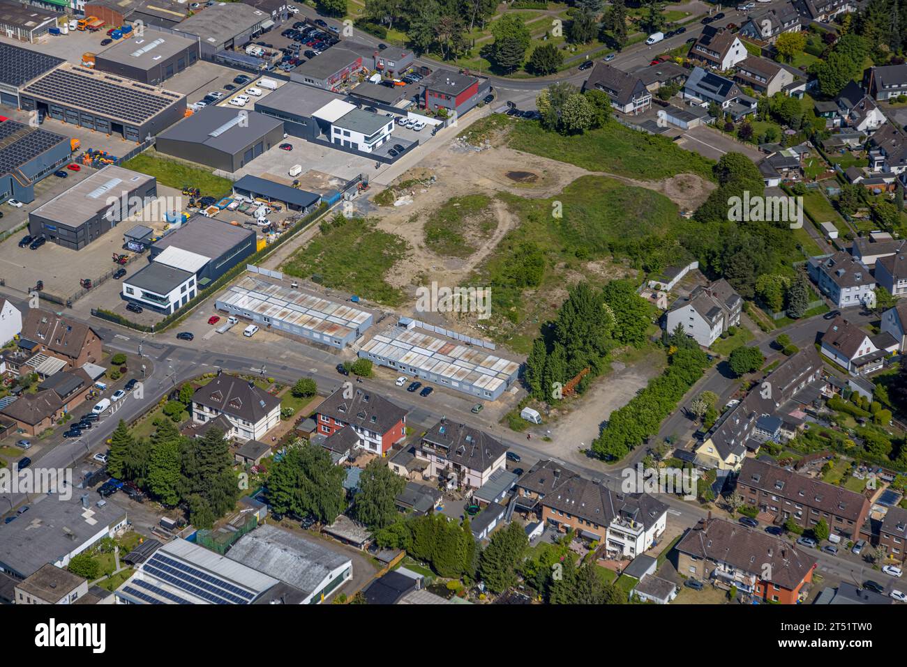 Aerial view, refugees container village, industrial area between