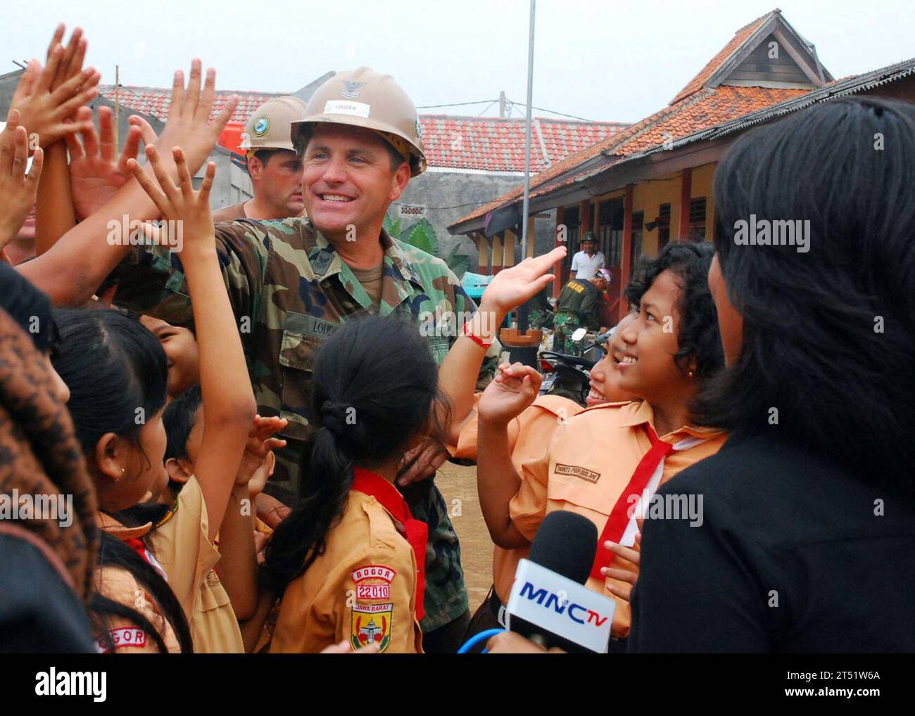 ACB 1, Amphibious Construction Battalion 1, carat, children, Ciangsana Elementary School, civic action project, Community Service, Cooperation Afloat Readiness and Training Indonesia 2011, Engineering, kids, navy, people, U.S. Navy Stock Photo