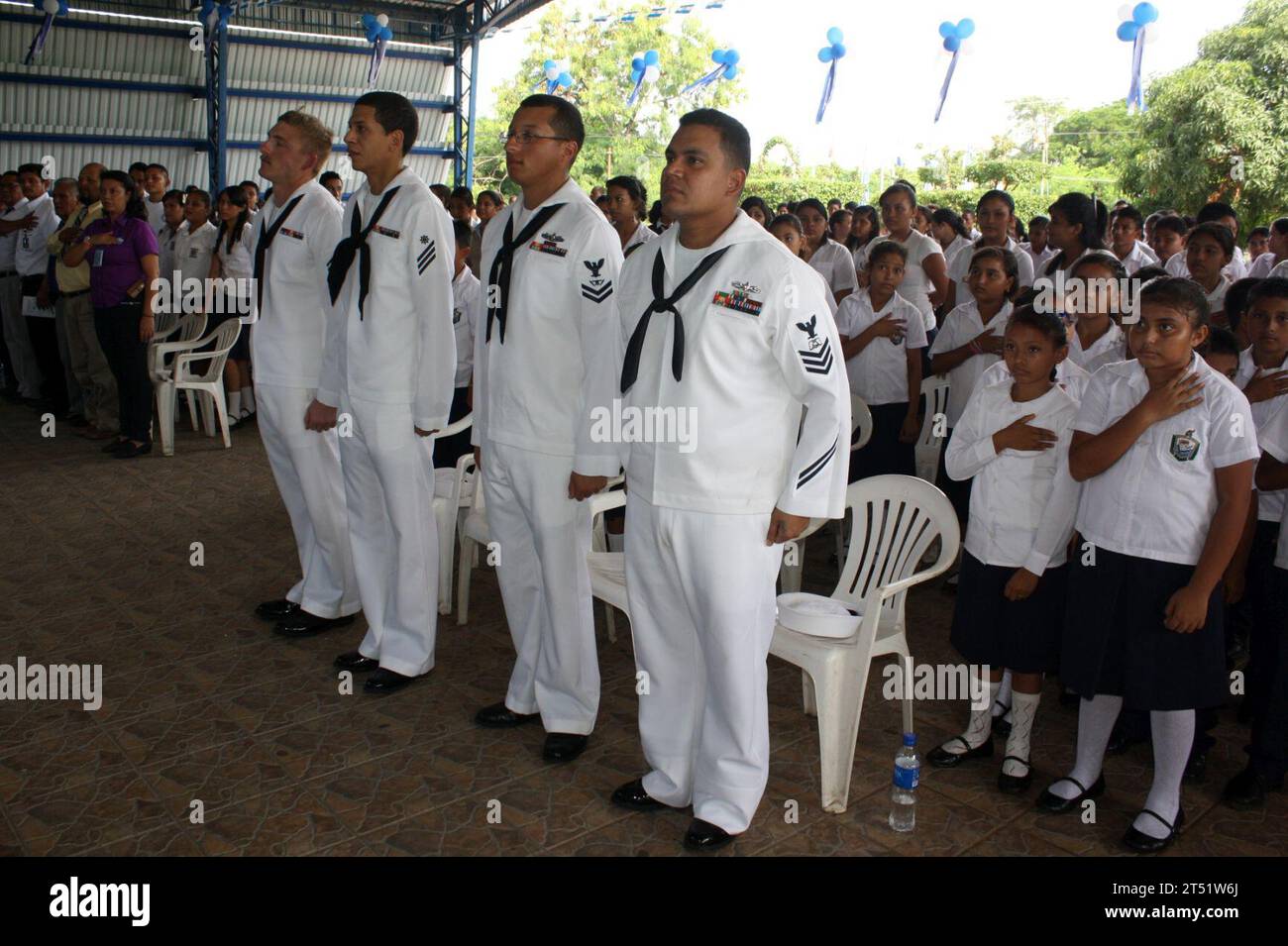 110901ZI300-106  ACAJUTLA, El Salvador (Sept. 1, 2011) Sailors assigned to the guided-missile frigate USS Thach (FFG 43) participate in the opening ceremonies of the El Salvador independence celebration in Acajutla during a port visit. Thach is deployed to Central and South America supporting Southern Seas 2011. Navy Stock Photo