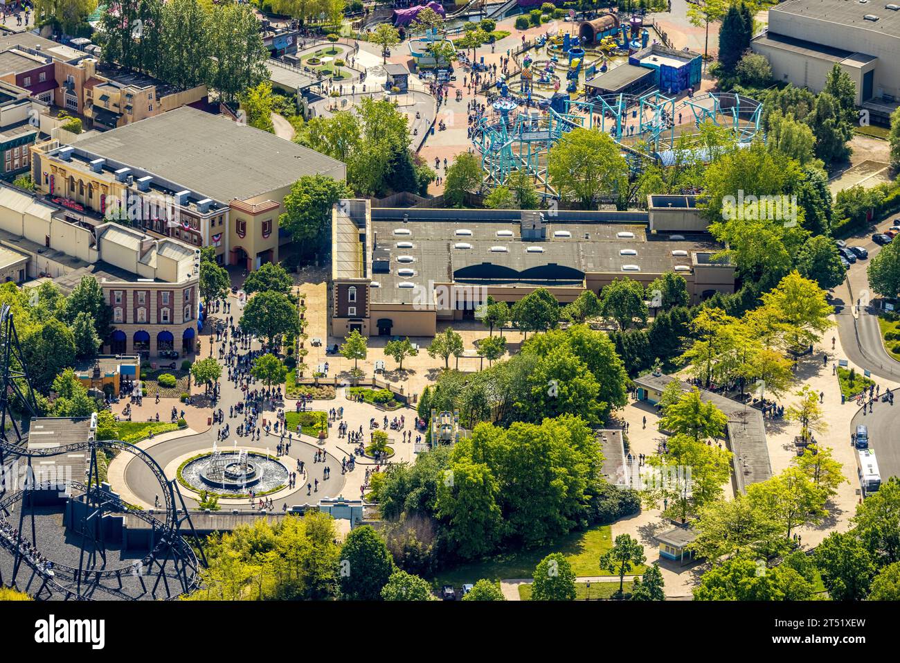 Aerial view, Movie Park Germany, movie theme theme park, Hollywood Street Set, Star Trek Enterprise, Kirchhellen-Nord-Ost, Bottrop, Ruhr area, North R Stock Photo
